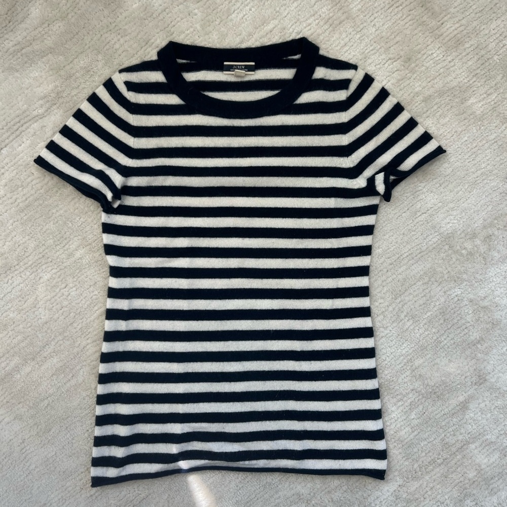 J. Crew Navy and Cream Cashmere Sweater